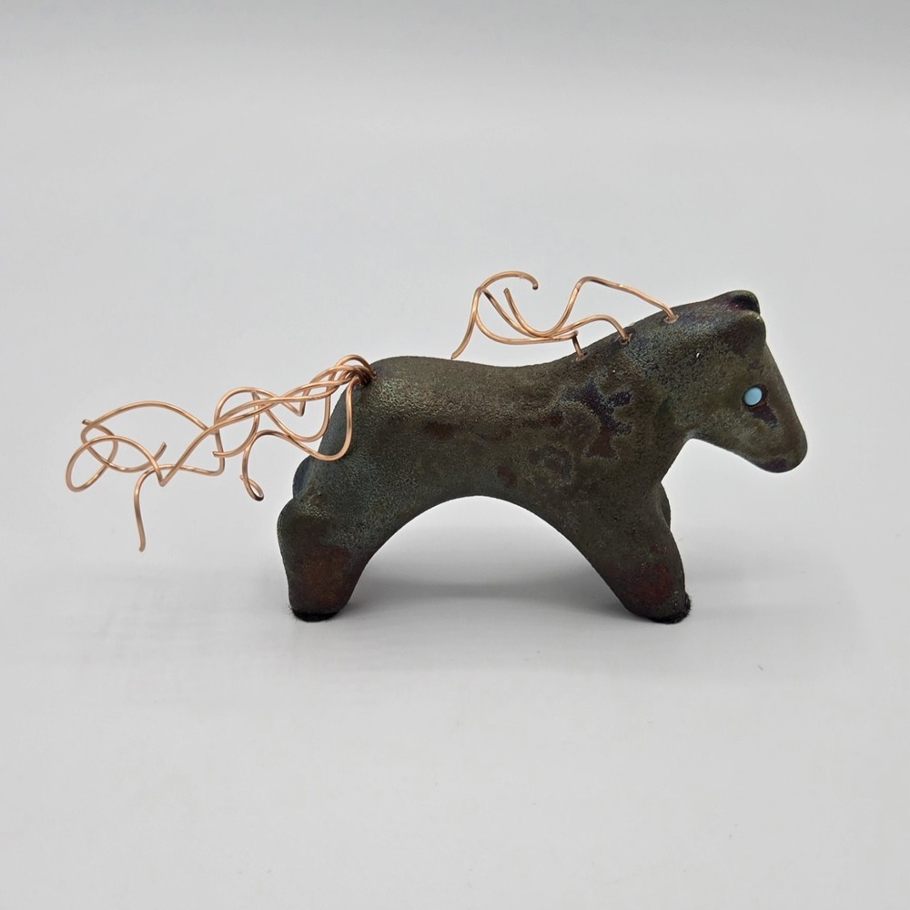 Jeremy Diller Raku Pottery‎ Spirit Pony Turquoise Eyes Twisted Copper Mane&Tail